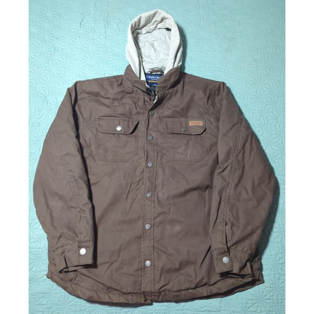 Bass Creek Outfitters FULL-ZIP & SNAP Workwear HOODED Brown DENIM Large Jacket